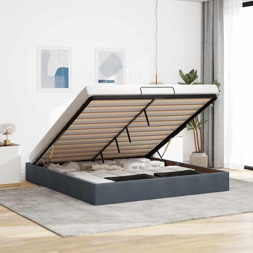 vidaXL Ottoman-Bett ohne Matratze Dunkelgrau 160x200 cm Samt, Bettrahmen, Bettgestell mit Stauraum, Polsterbett, Bettgestell, Bettrahmen mit Stauraum