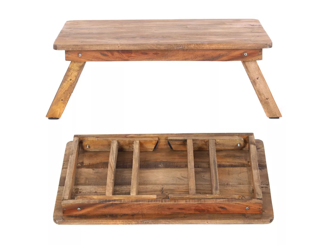 TABLETTE-TABLE PLIEZ 60x40 cm, bois massif en acajou, avec des pieds pliants 01 natur-vintage