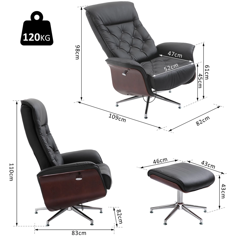 HOMCOM Chesterfield Sessel mit Hocker schwarz