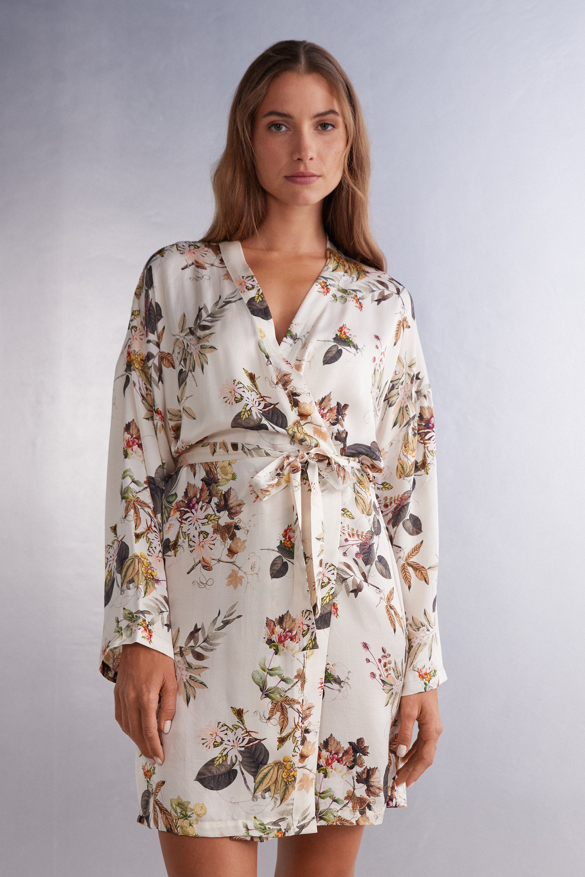 Kimono de cetim viscose Autumn Botanics