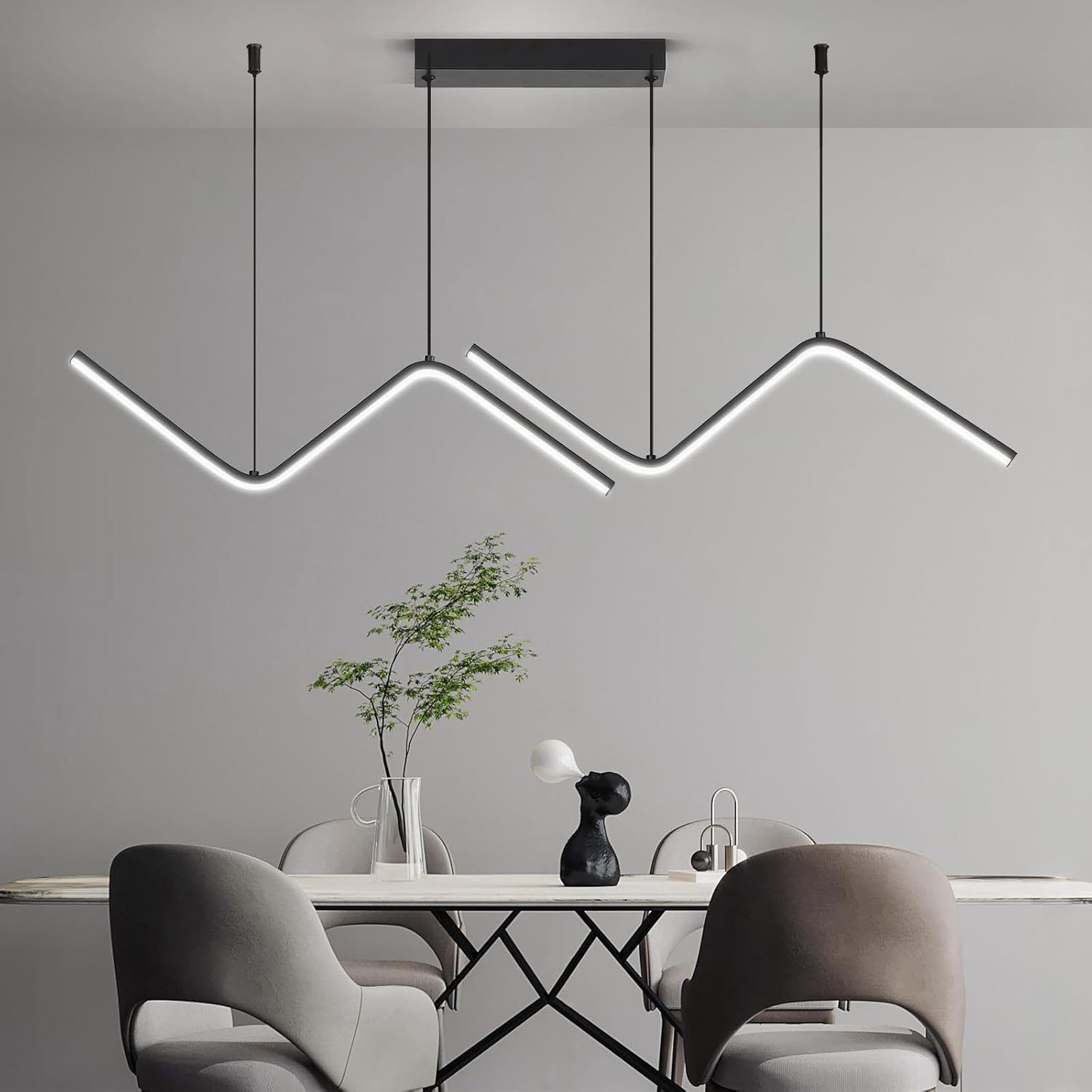 Mikeru Moderne Led-Wellenpendelleuchte, 120CM Schwarze Esszimmer-Pendelleuchte, Dimmbar 10%-100% Mit Fernbedienung, Hängende Leuchte Mit Memory-Funktion, Geeignet Für Restaurants, Kücheninseln Bars