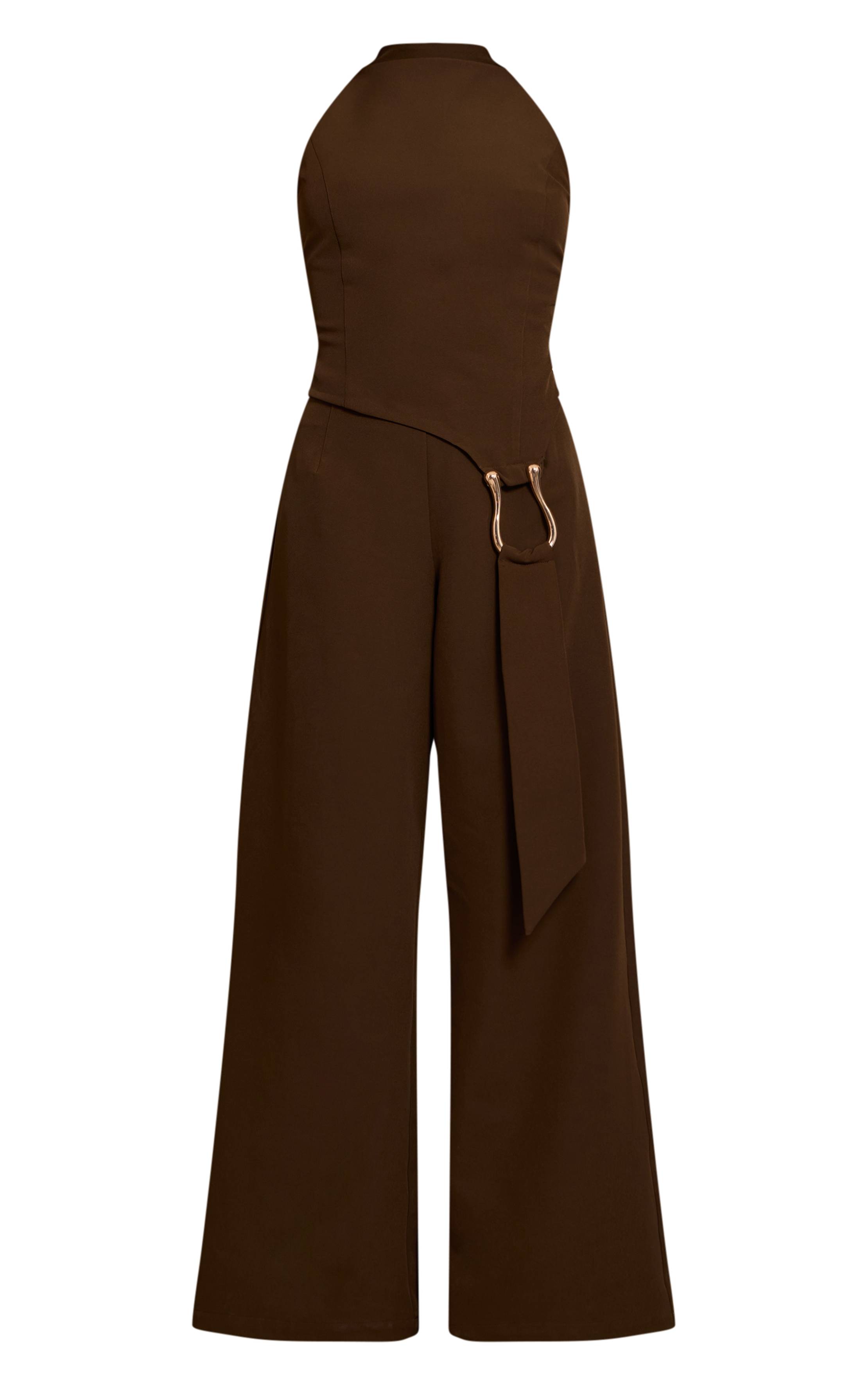 Kaki Combinaison Pantalon Droit Avec Ceinture Tissée Et Détail Ajusté