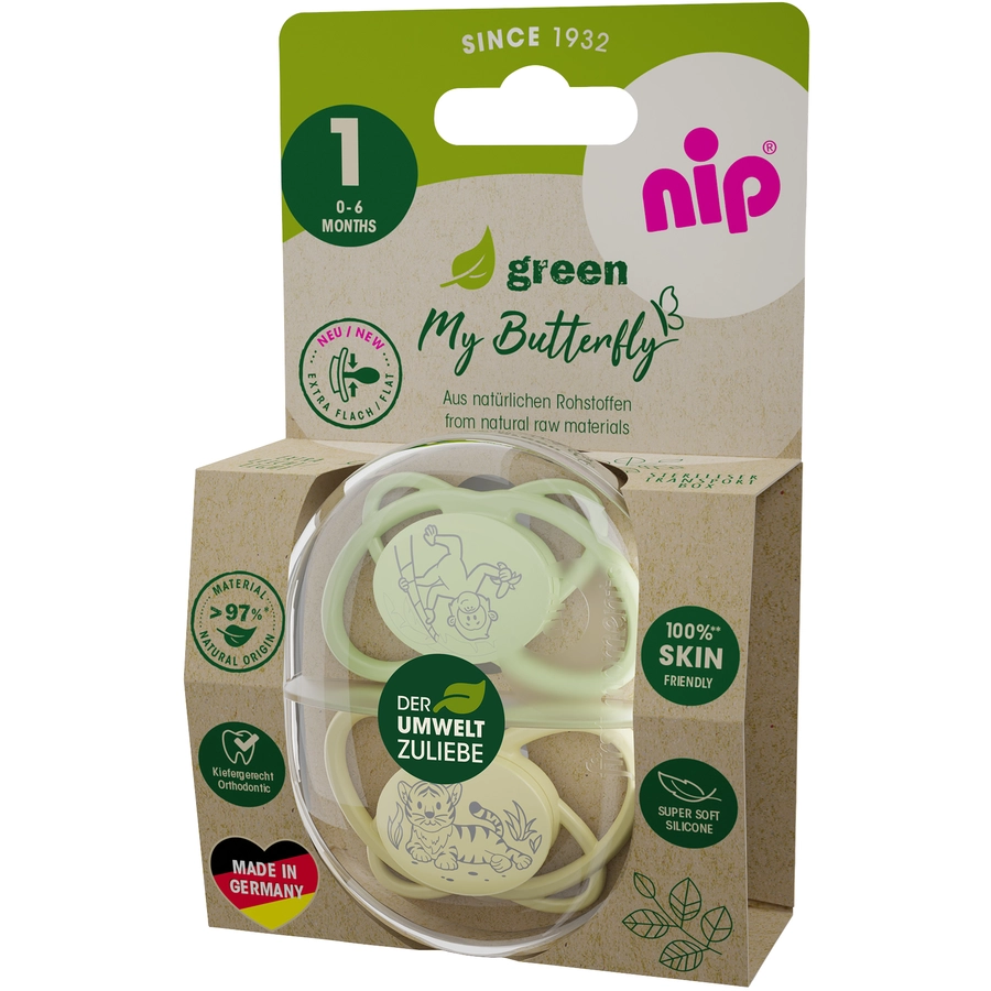 nip® Schnuller My Butterfly Green, Größe 1 (0-6 Monate), Silikon Grün