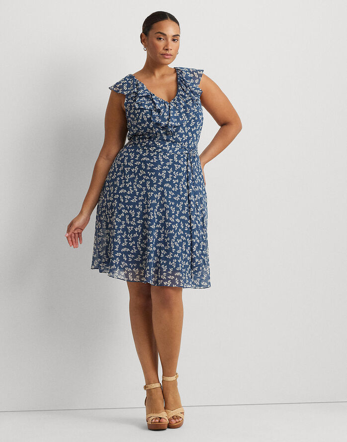 Lauren Ralph Lauren POLY CRINKLE GGT 58-DRESS Blue/cream