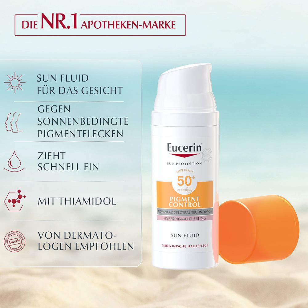 Eucerin® Pigment Control Sun Fluid LSF 50+ – Sehr hoher Sonnenschutz & sichtbare Milderung von vorhandenen Pigment- und Altersflecken