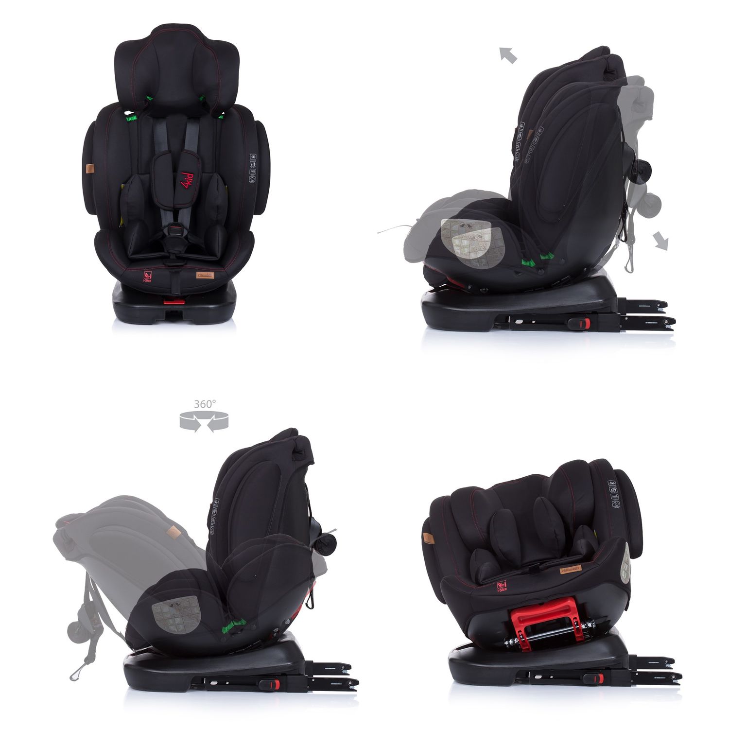Chipolino Kindersitz 4KID i-Size (40 - 150 cm) Isofix, Kopfstütze verstellbar schwarz