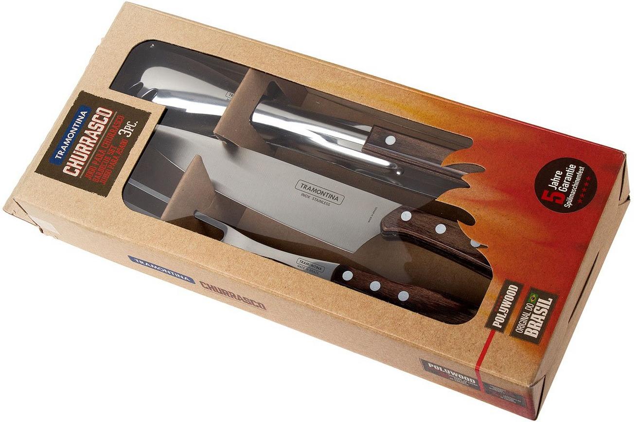 Tramontina Churrasco trancheerset met barbecuetang, bruin