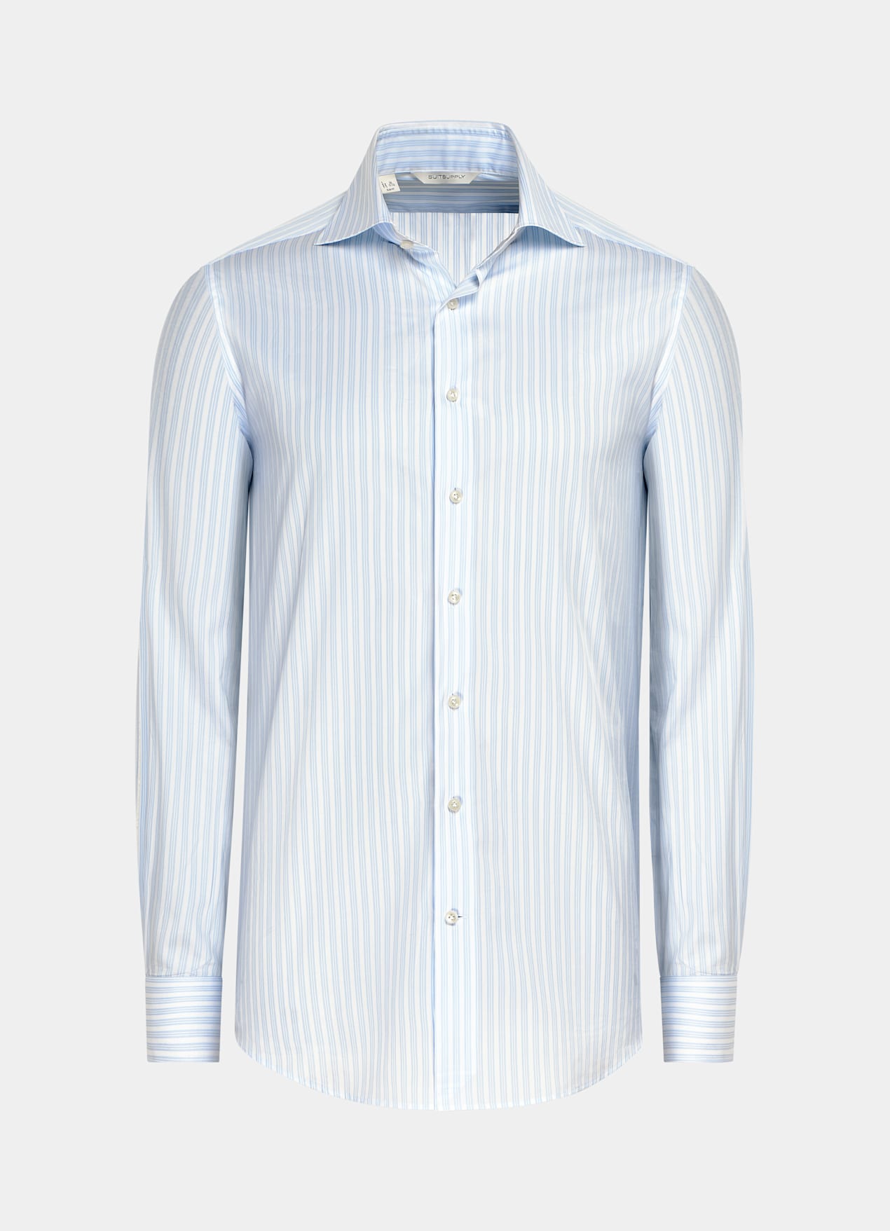 Chemise coupe ajustée en popeline bleu clair à rayures