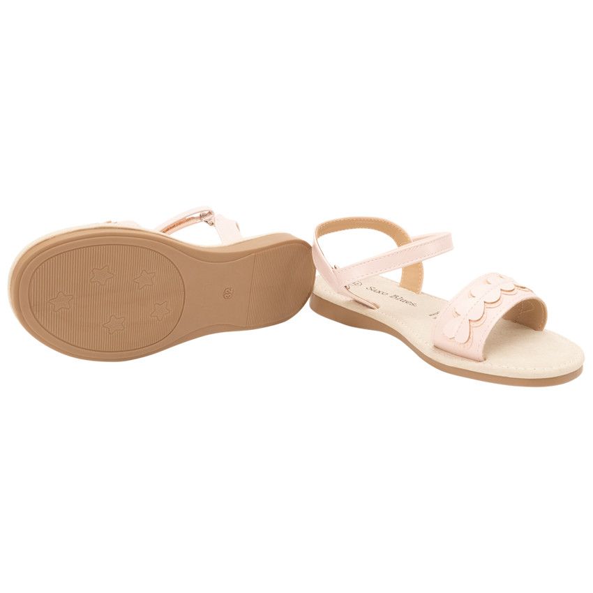 Sandales rose poudré à velcros et patch coeur pour fille - Rose