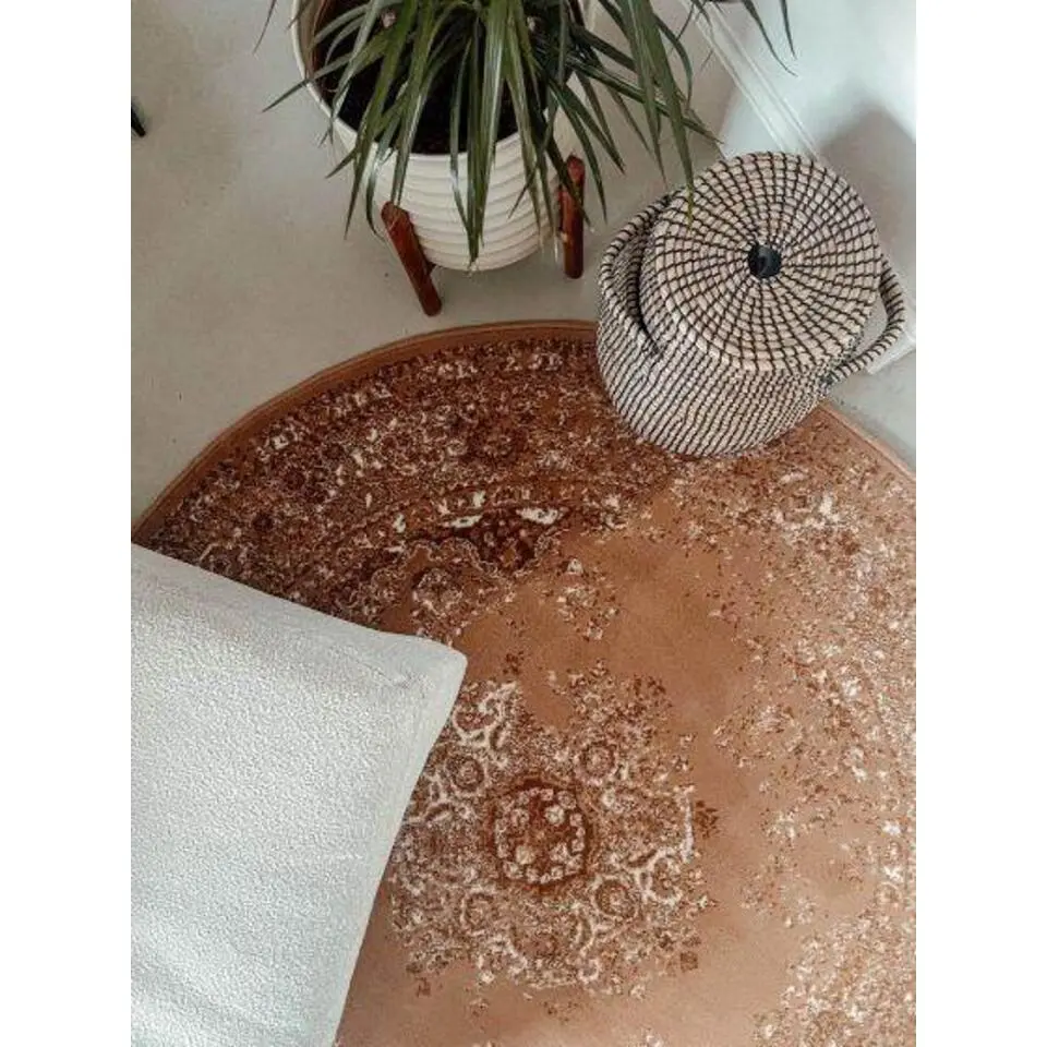 Interieur05 rond vloerkleed Keshan cognac/bruin - 160 x 160 cm