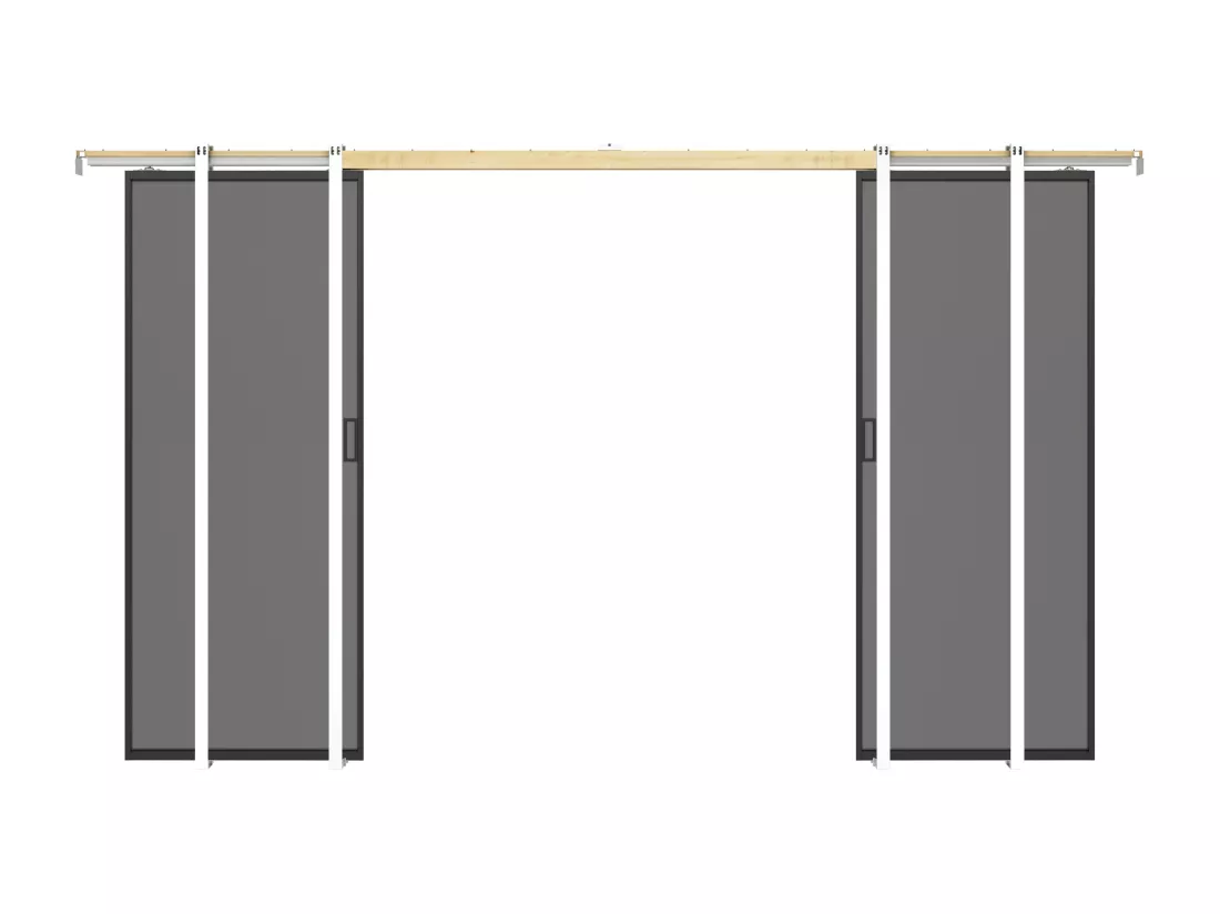 Porte coulissante double avec système à galandage - aluminium et verre trempé fumé dépoli - 2 x H205 x L63 cm - LINCI II