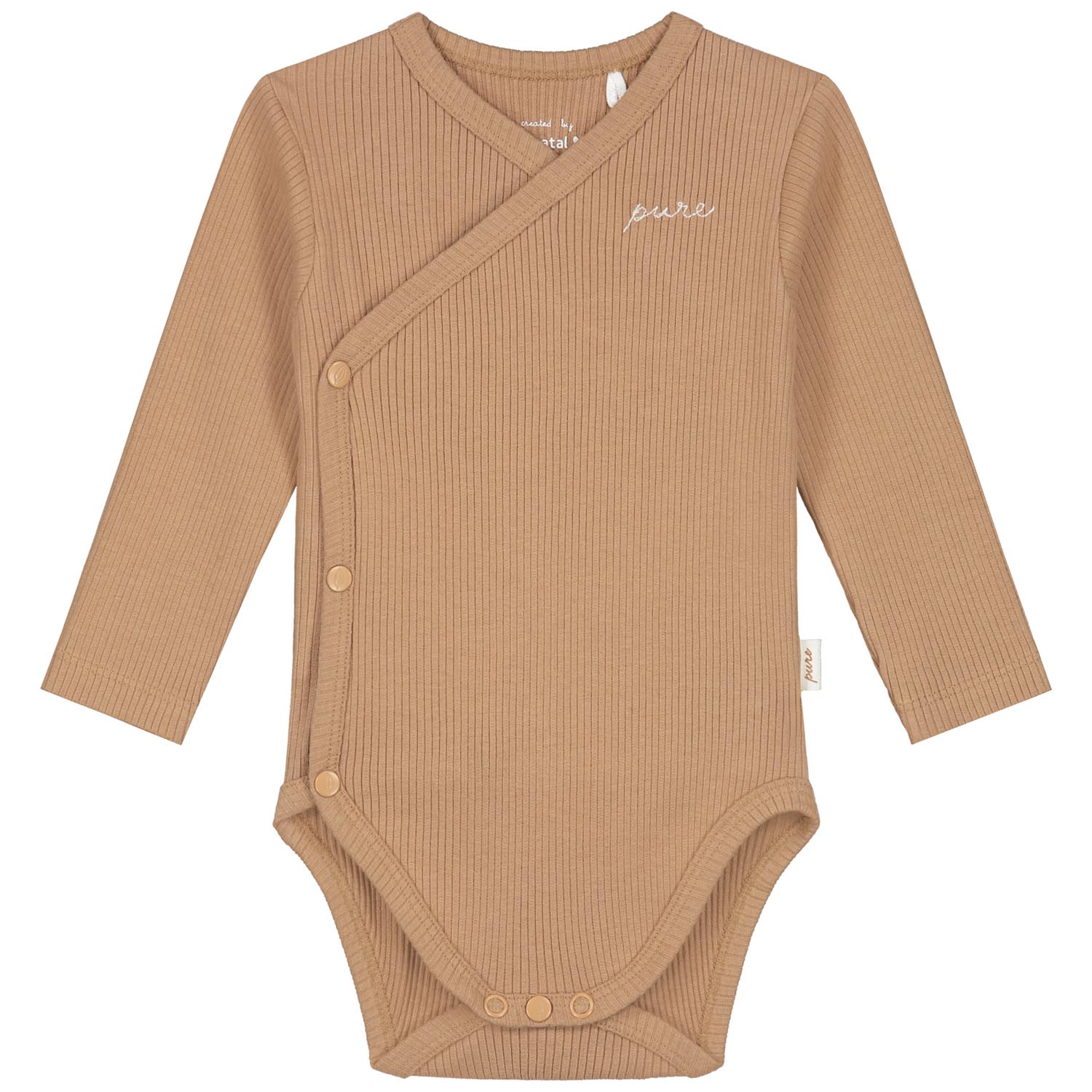 Prénatal newborn romper rib Pure lange mouwen effen bruin