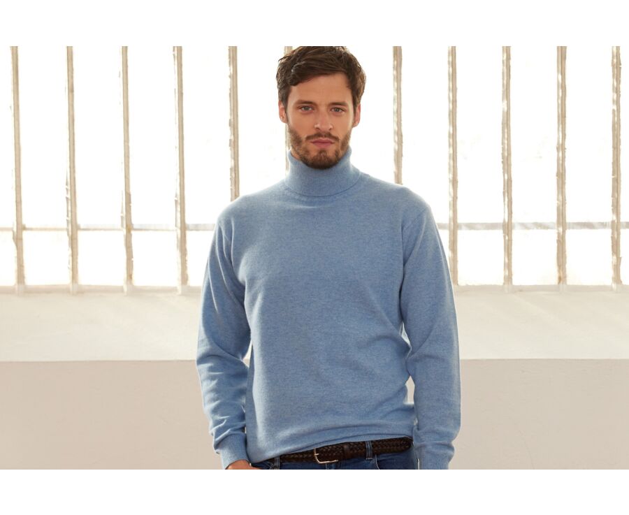 Pull col roulé homme laine Bleu Chiné - EMERIC