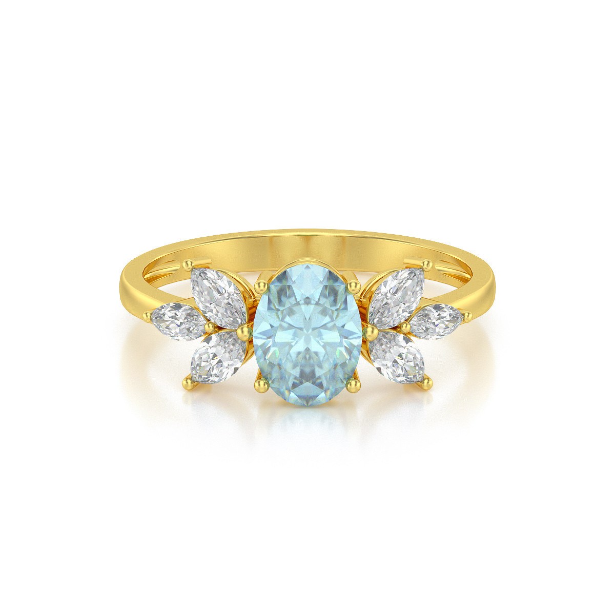 Bague ADEN Or 585 Jaune Aigue-Marine et diamants 1.938grs