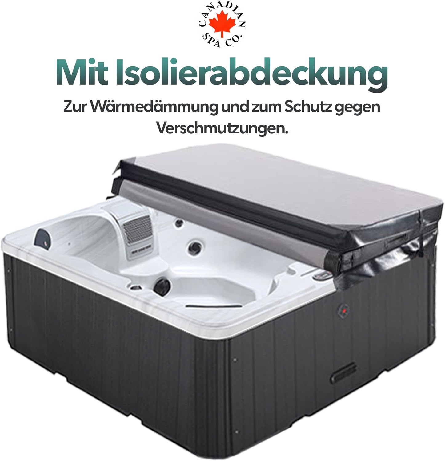 CANADIAN SPA CO. Cornwall Plug & Play 13 Outdoor Hot Tub 5 Personen, 198x198x73 cm, viereckig, mit Abdeckung, LED Beleuchtung, Heizung und 18 Jets, ganzjährige Nutzung