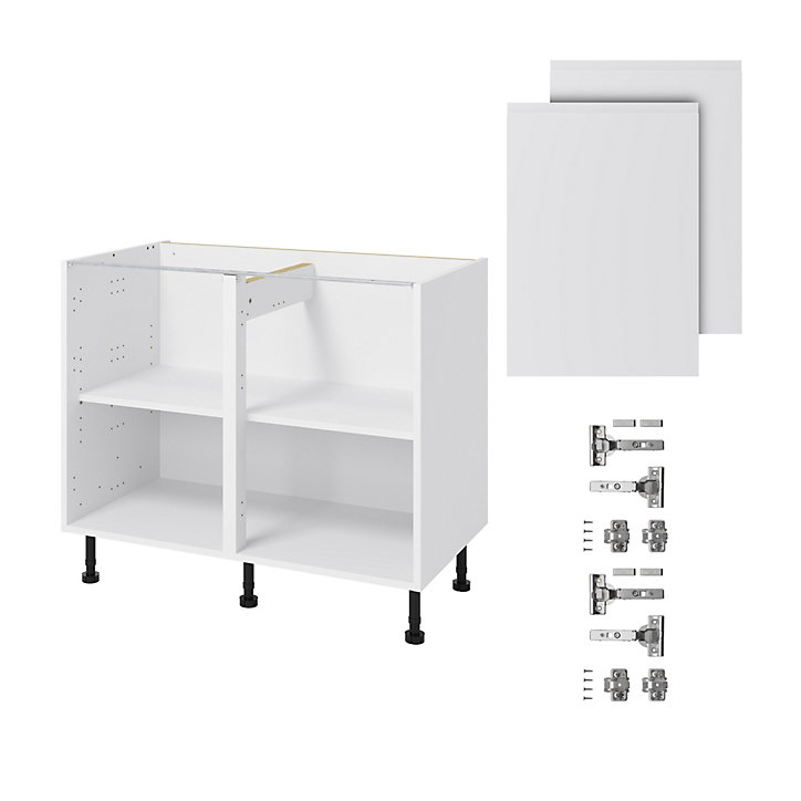 Meuble bas de cuisine avec 2 portes GoodHome Garcinia blanc brillant L. 100 x H. 72 cm