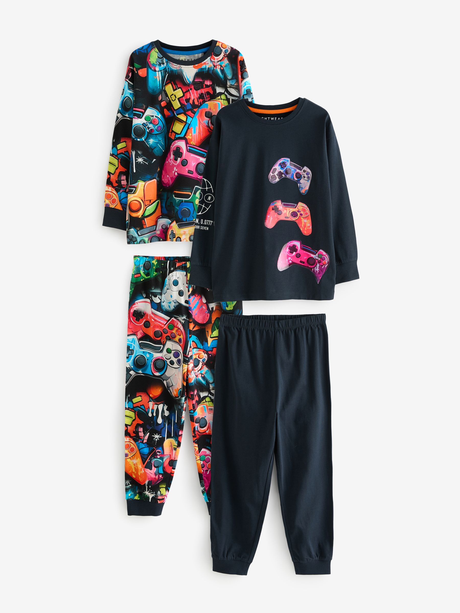 Zwart/roze met gamecontroller - Verpakking van 2 pyjama's met lange mouwen (3-16 jr)