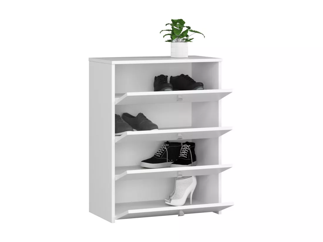 Meuble à chaussures AKORD RUBIN Blanc 66 cm 4 portes façade Blanche 4 étagères 66x36x85 cm
