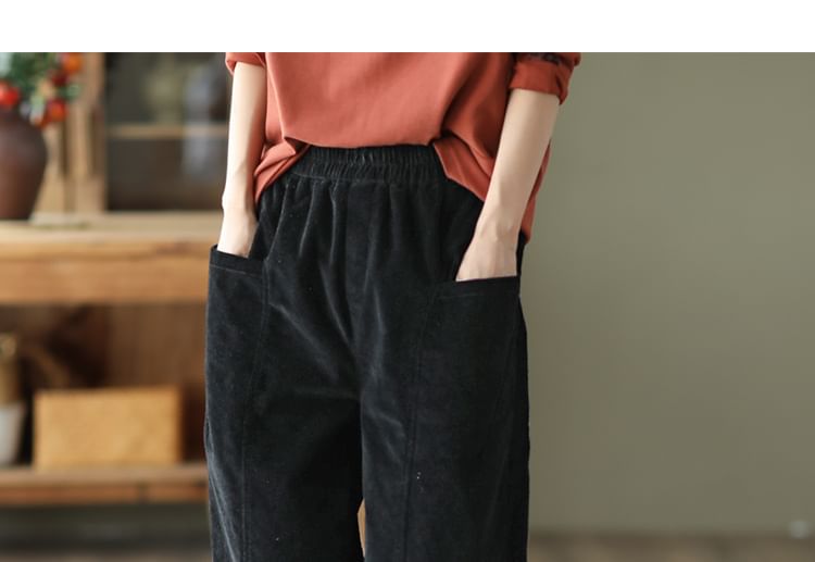 Katoen & Casual - Elastische taille, effen corduroy baggy broek