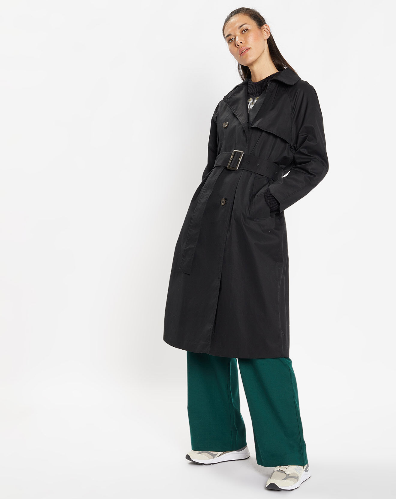 Galeries Lafayette Trench long en Toile de Coton bio Chopin noir