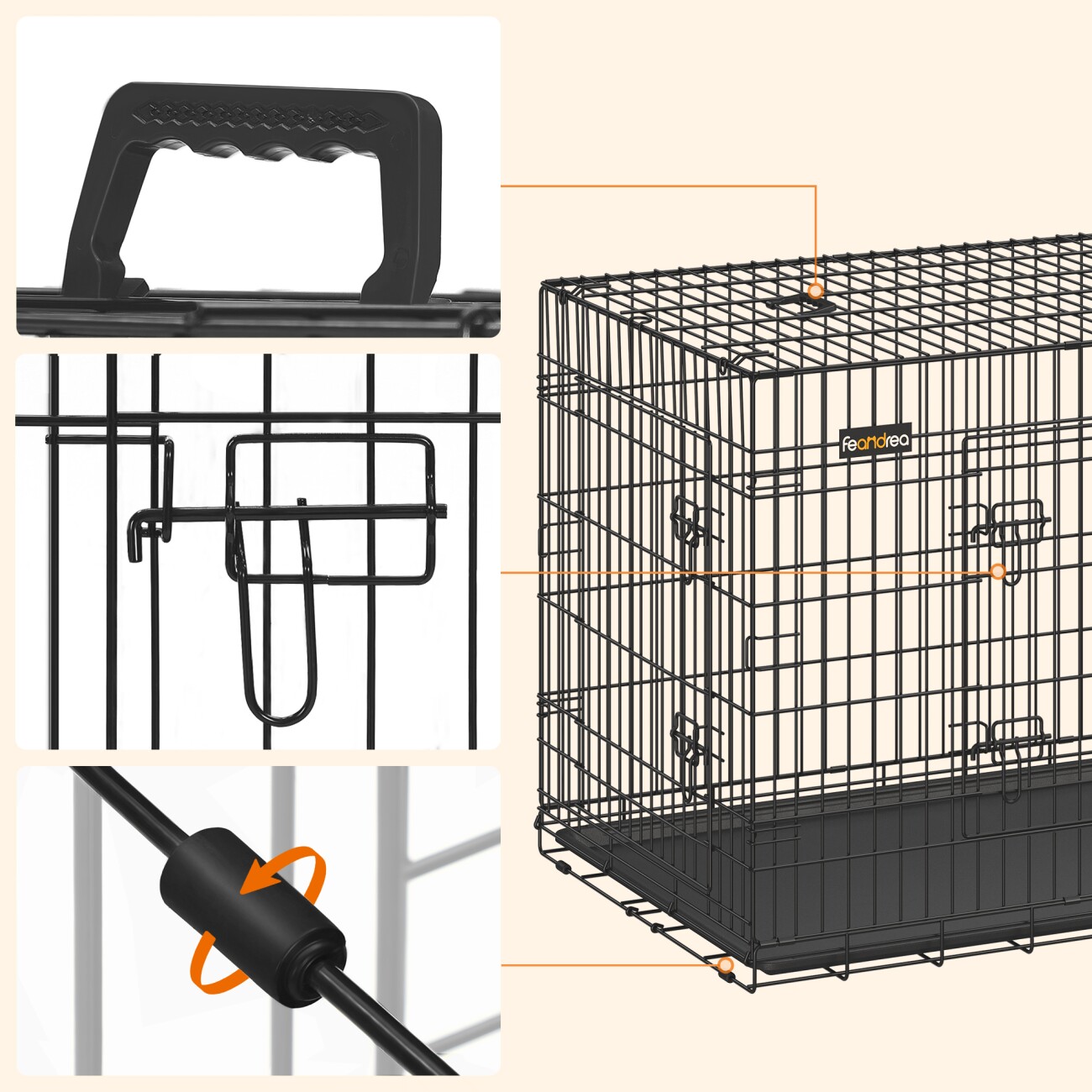 FEANDREA S-XXXL Hundekäfig mit 2 Türen 1,22 m, 74,5 cm, 80,5 cm
