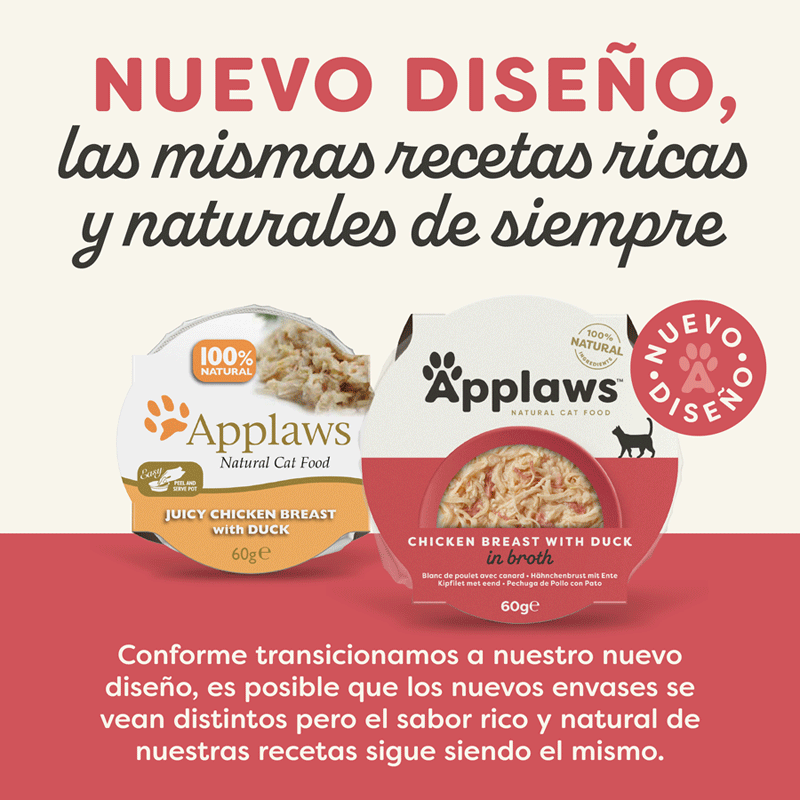 Pote de 60g de ração para gatos Applaws sabor Frango e Pato