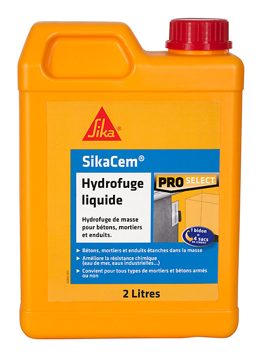 Produit hydrofuge pour bétons, mortiers et enduits Sika 2 L