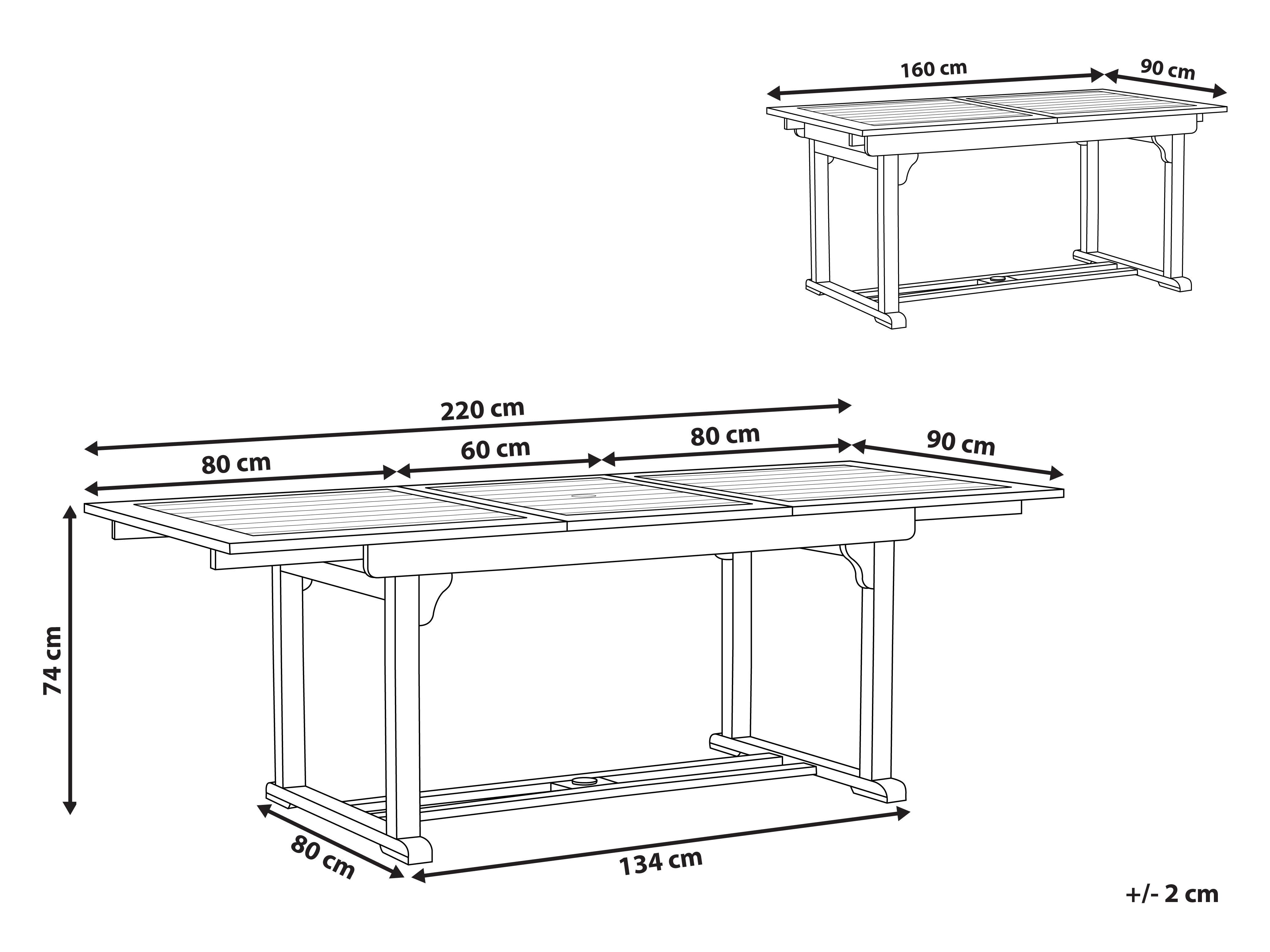 Uitschuifbare tuintafel TOSCANA 160/220 cm 90 cm Acaciahout Donkerbruin