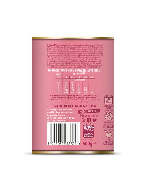 Edgard&Cooper Blik Duck Chicken Puppy - Hondenvoer - Eend Kip Banaan 400 g Graanvrij