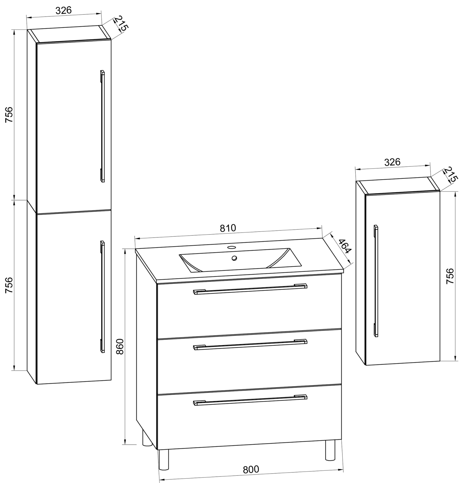 5-tlg. Badmöbel-Set BADINOS - weiß - mit Spiegelschrank - 80 cm