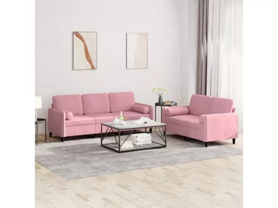 Ensemble de canapés 2 pcs avec coussins rose velours