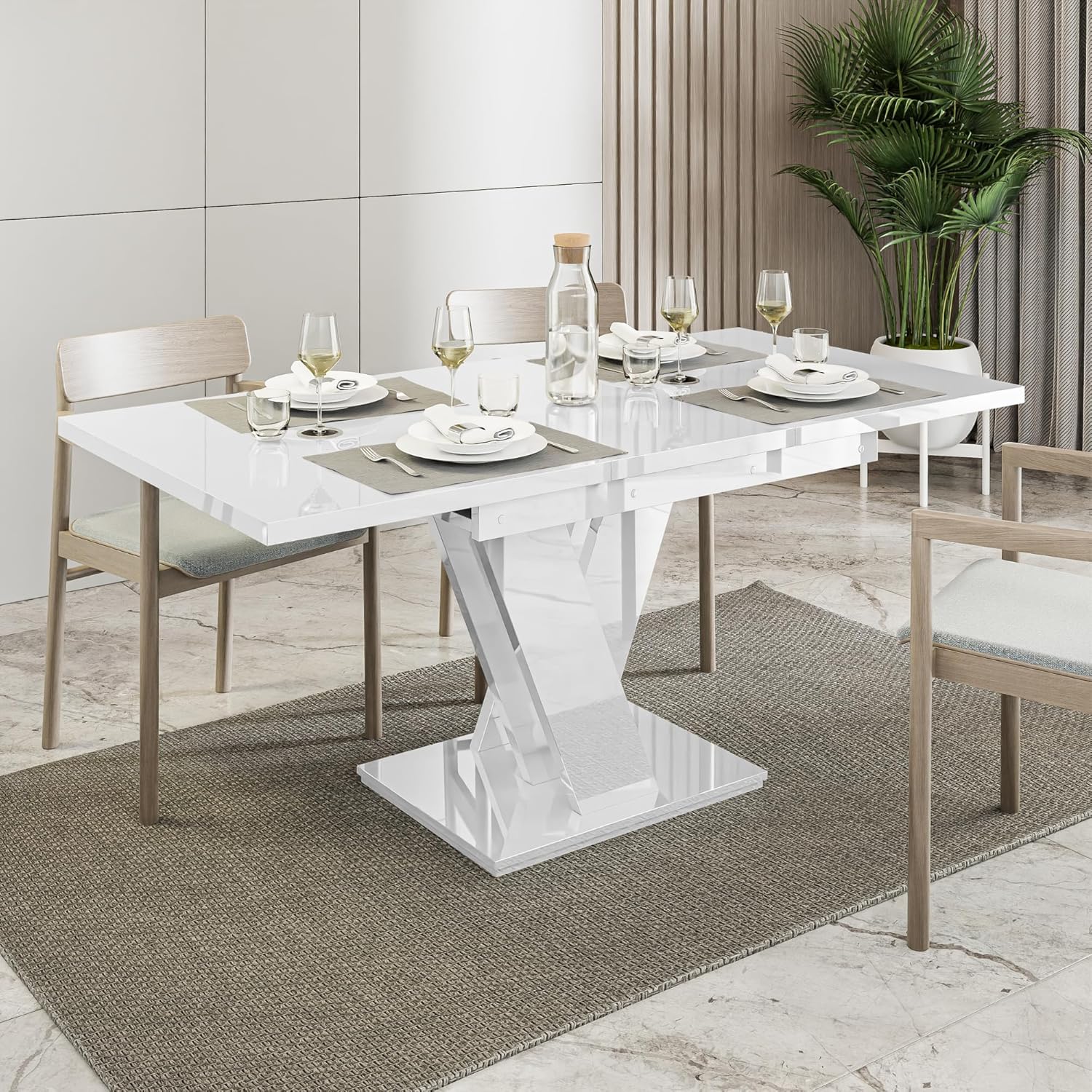 Malvi - Esstisch Ausziehbar auf 160 cm - 120x80x75 cm - Modern - Dinner Table - Esszimmertisch - Tisch für Esszimmer, Wohnzimmer - Ausziehtisch - Weiß Hochglanz