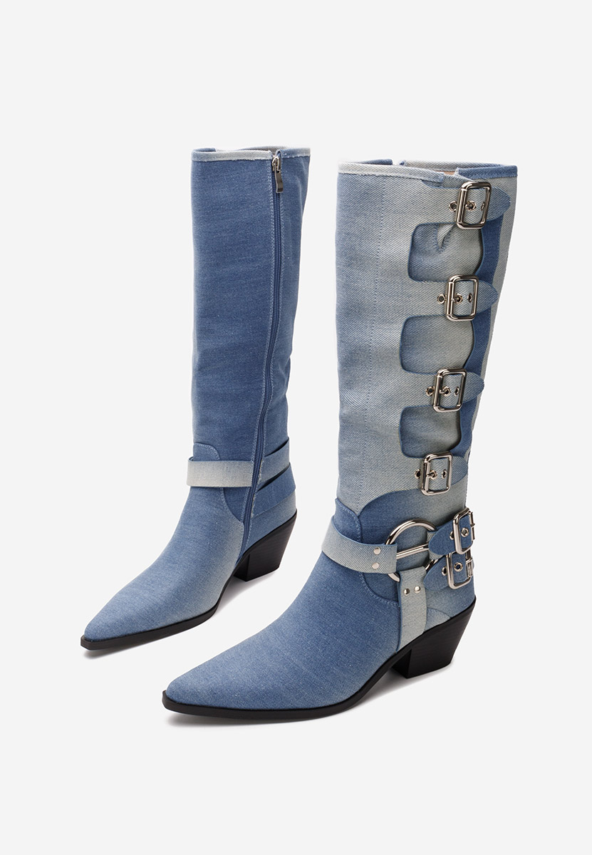 Bottes à talon carré denim Laoise