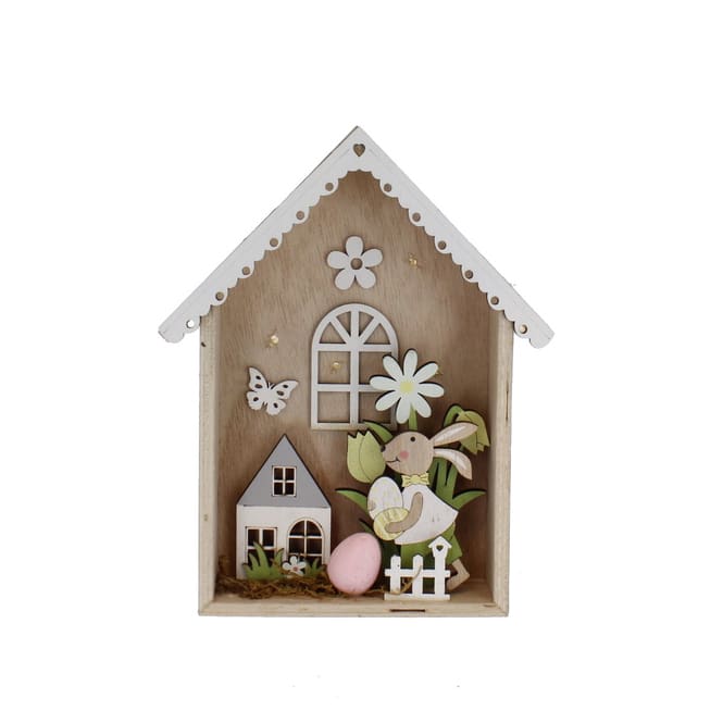 Haus mit Hase und LED - ca. 17 x 4 x 21,5 cm