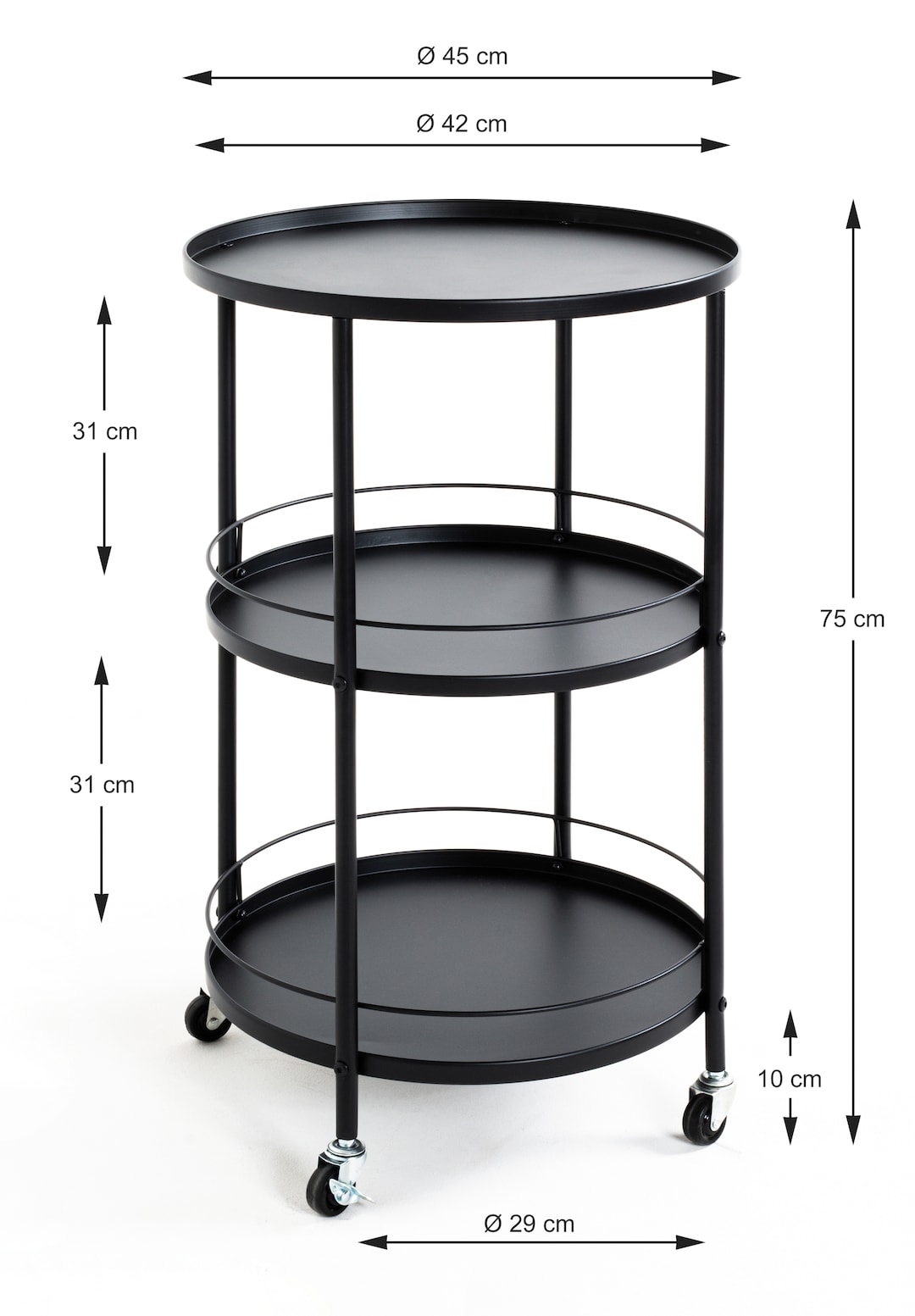 Servierwagen 45 x 75 cm schwarz