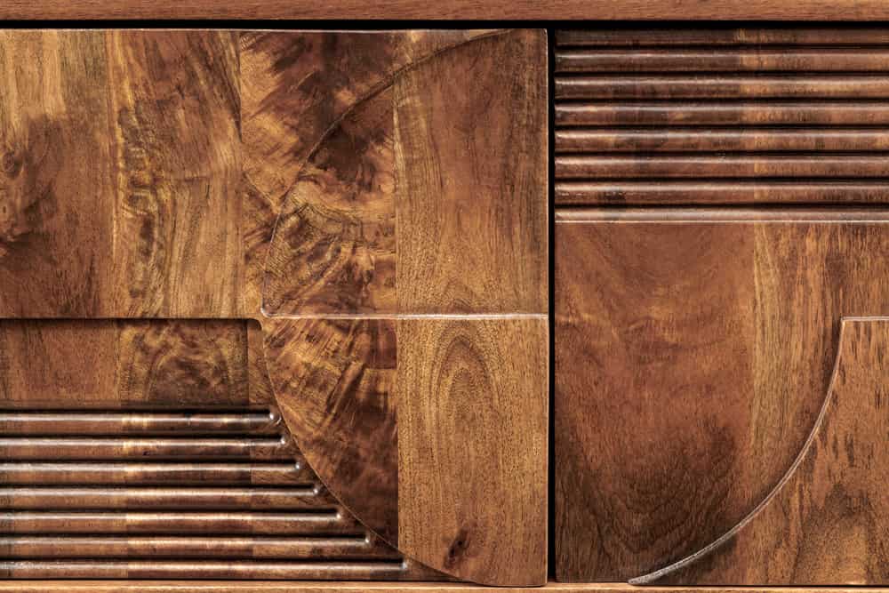 Massives TV-Board ART DECO 200cm braun Mangoholz Lowboard 3D-Front