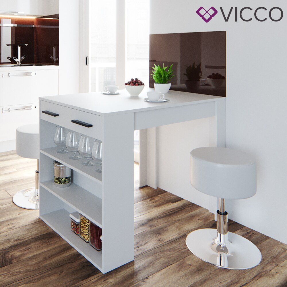 Vicco Bartisch Esstisch Tisch Bistrotisch Essplatz Schublade Regal Bar Weiß inkl. Barhocker