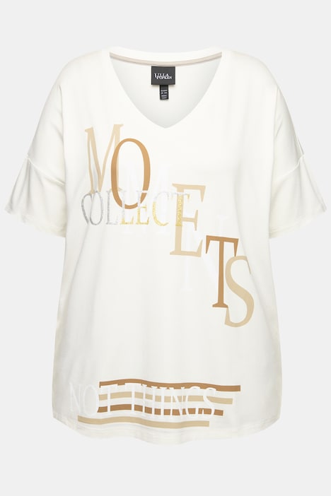 T-Shirt, Schriftmotiv, V-Ausschnitt, Halbarm