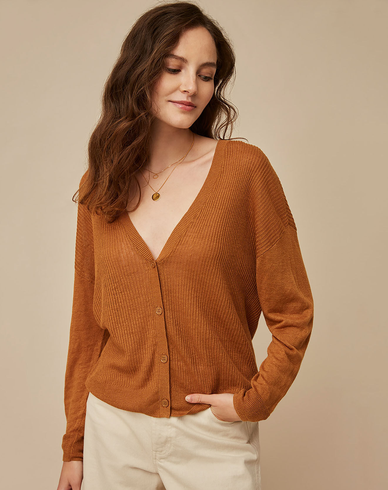 Harris Wilson Gilet 100% Lin Theory noisette