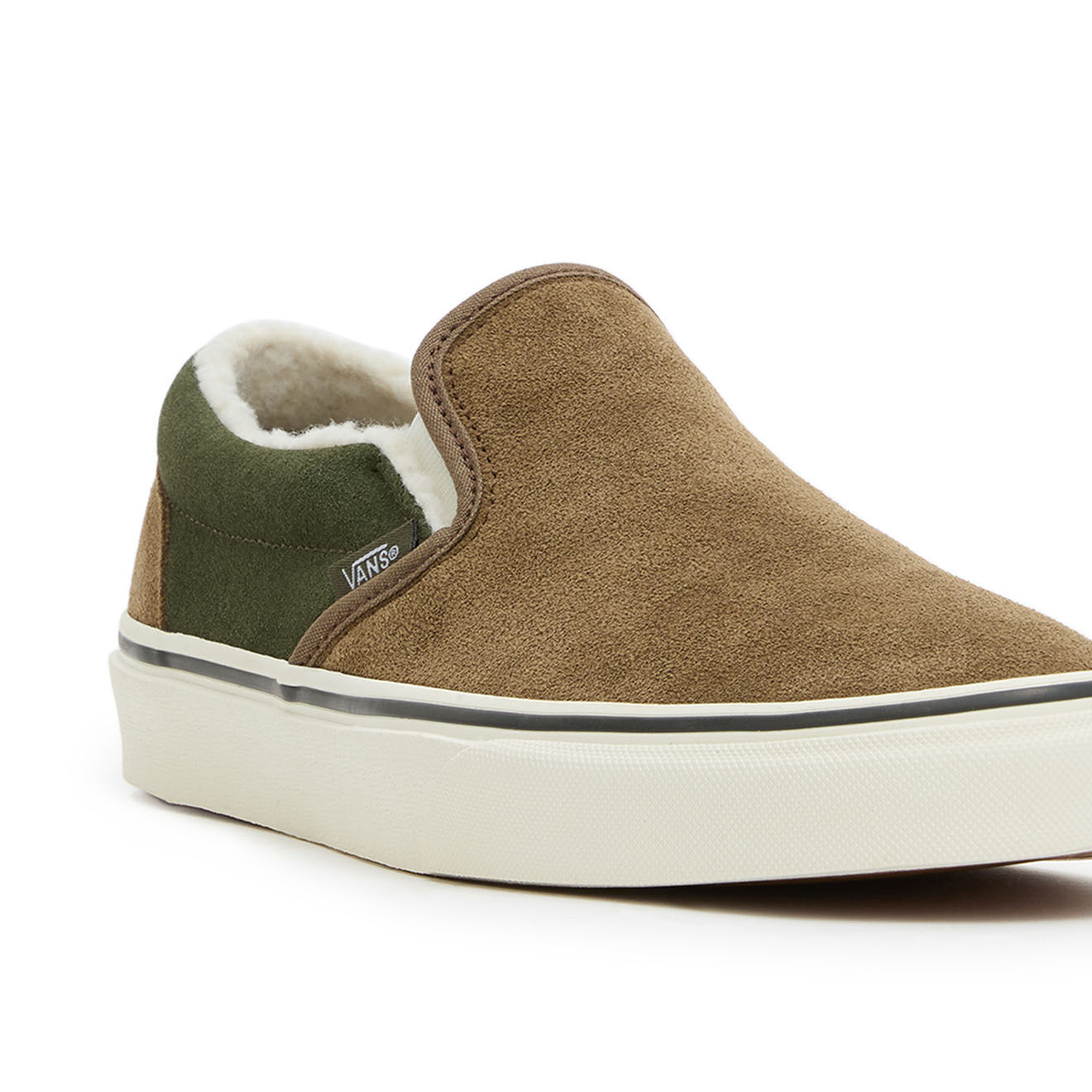 Vans Slip-on en Velours de Cuir Classic fourrées marron/kaki