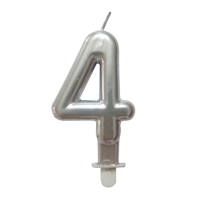 BOUGIE ANNIVERSAIRE CHIFFRE 4 H.7.5CM ARGENT