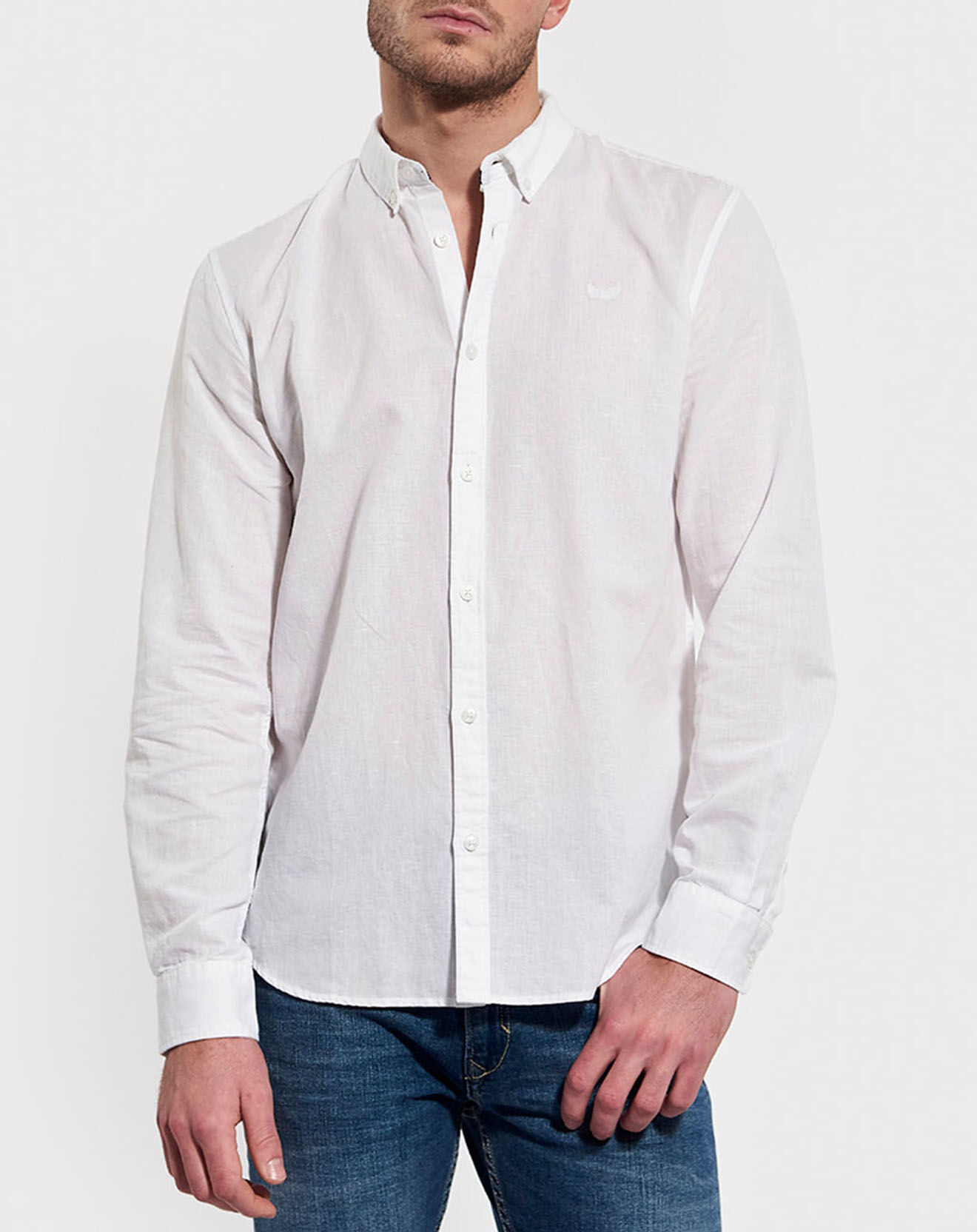 Kaporal 5 Chemise Regular Fit en Coton & Lin Wolfe blanche