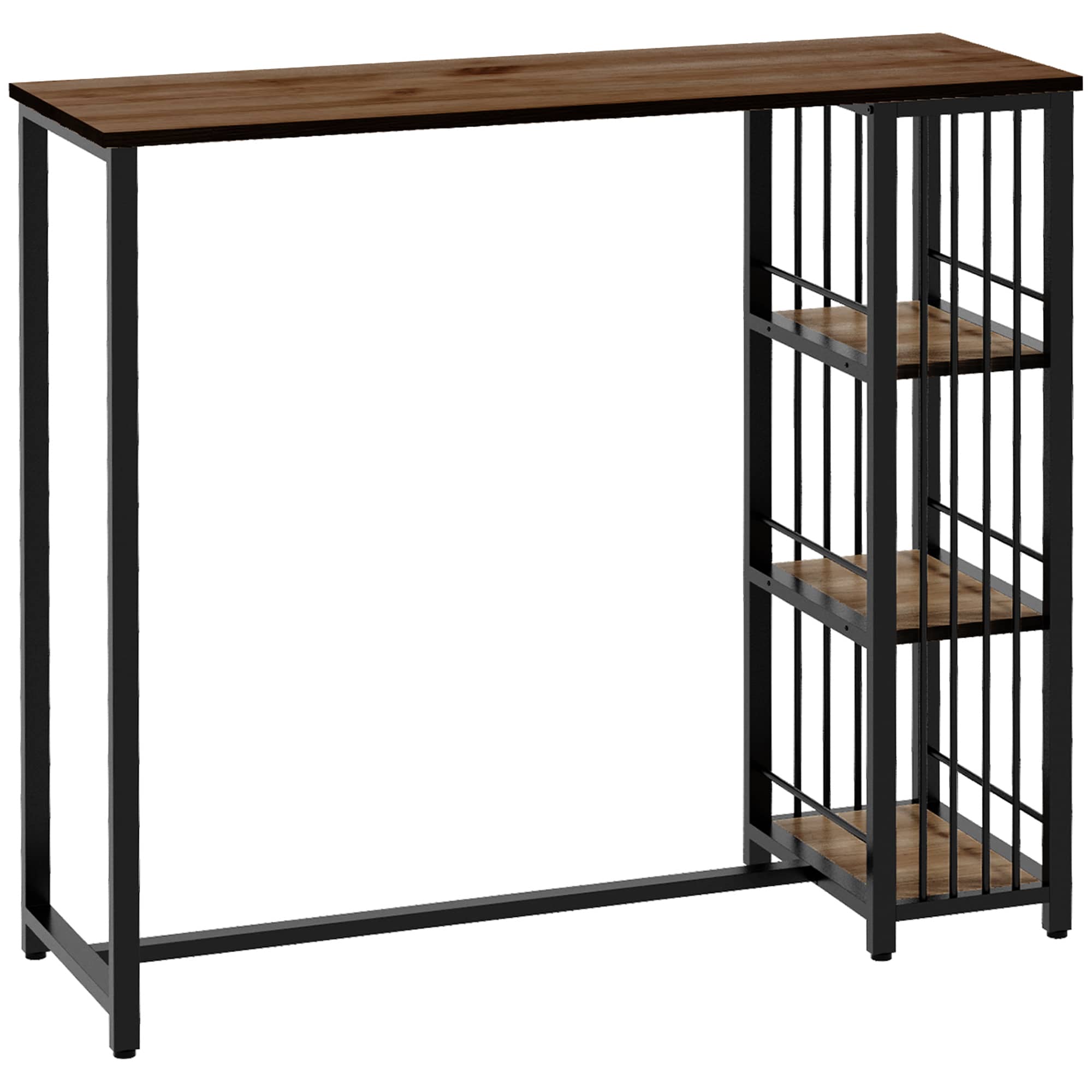 HOMCOM Bartisch mit 3 Ablagefächern braun 120L x 40B x 105H cm