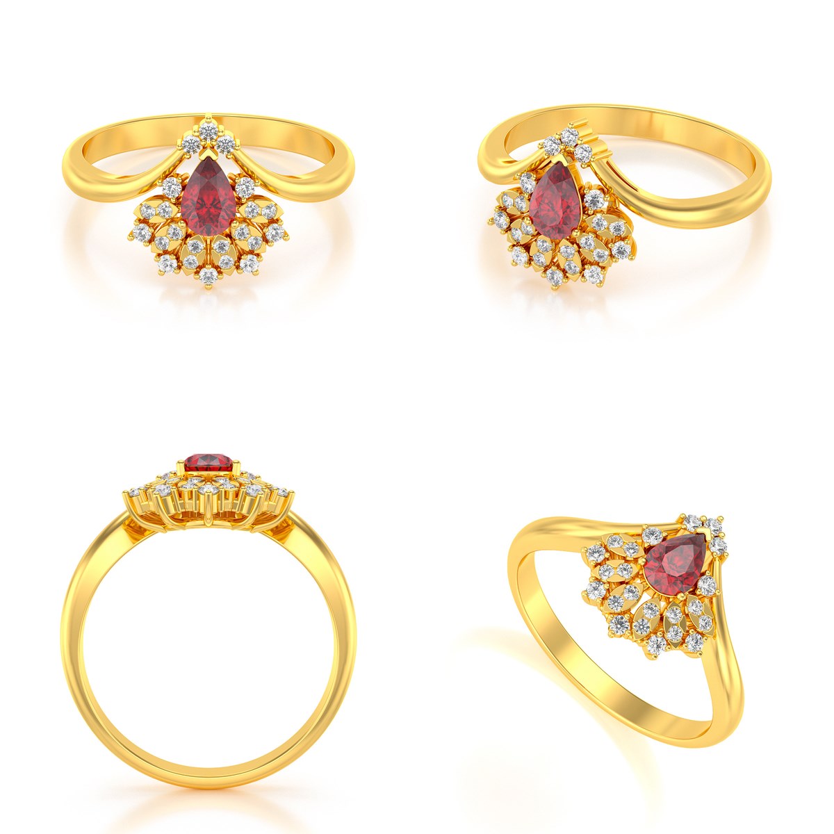 Bague ADEN Or 585 Jaune Rubis et diamants 3.6grs