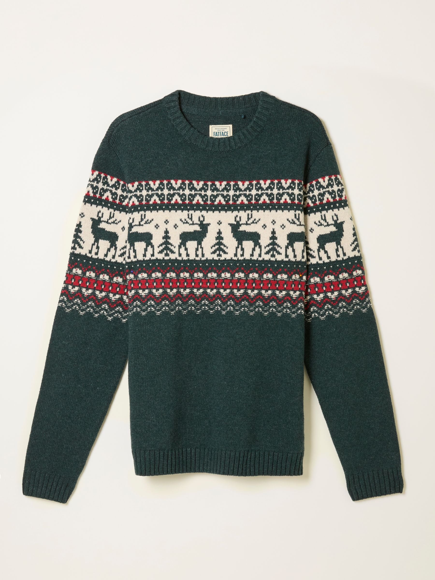 FatFace gebreide trui met rendierprint en Fair Isle-motief