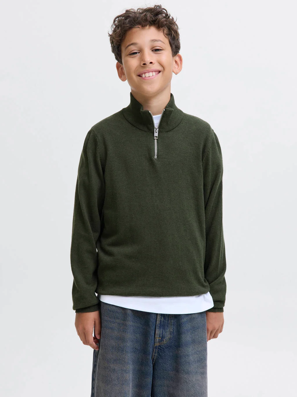 JACK & JONES JUNIOR trui donkergroen fijn gebreid