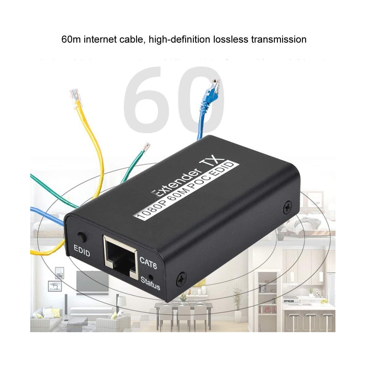 NÖRDIC HDMI CAT6 Extension 60m 1080p 60Hz HD Edid Funksjon HDMI Extension Plug & Play