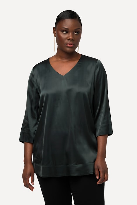 Blusenshirt, Satin, Boxy, V-Ausschnitt, 3/4-Arm