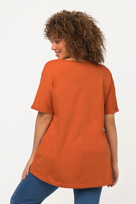 T-Shirt, Metallic-Druck, Oversized, V-Ausschnitt, Halbarm