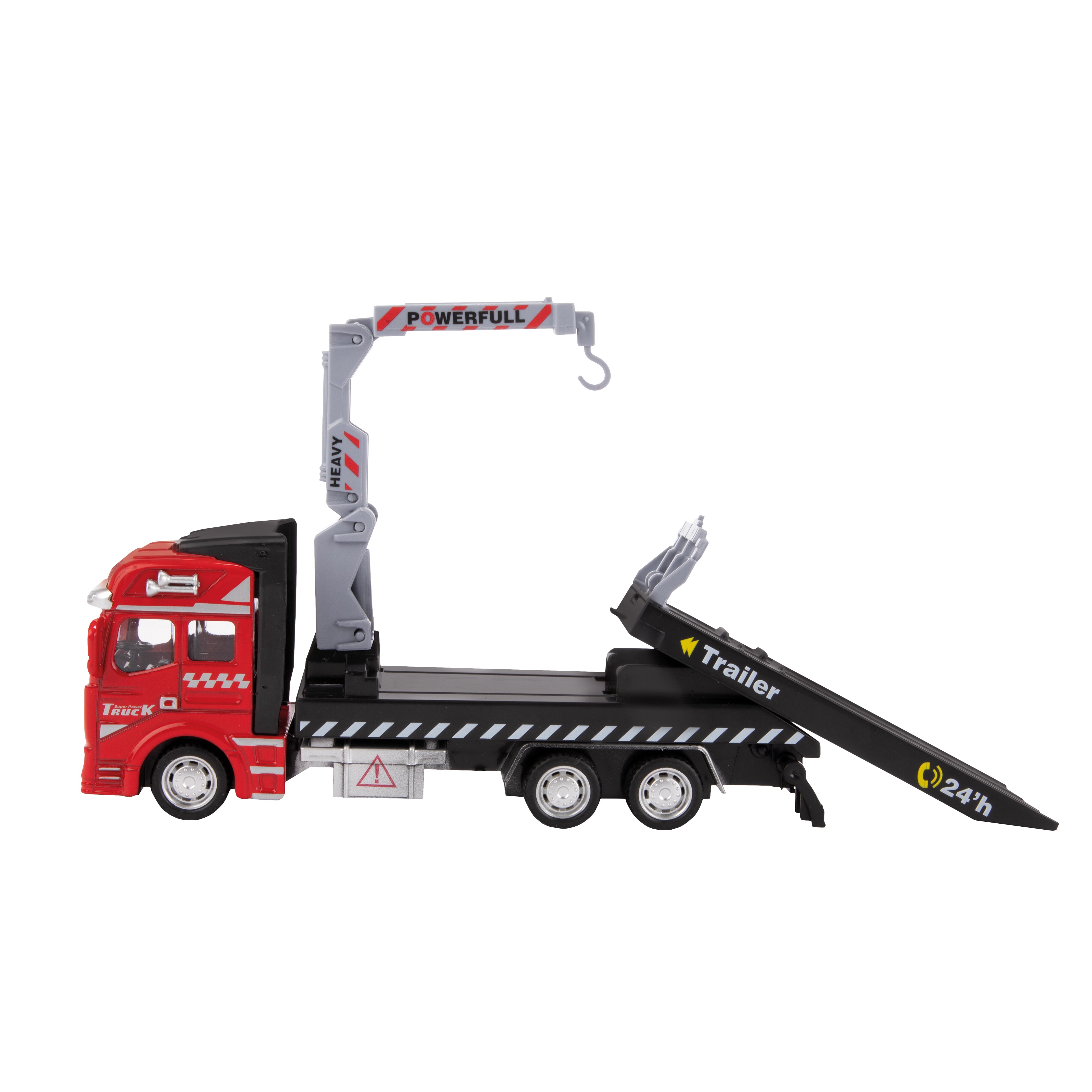 Toi-Toys 24087B - Metal World Spielzeugauto - Abschleppwagen mit Hebebühne & Auto abschleppen